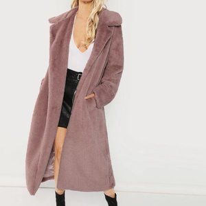 SHEIN Open Front Longline Faux Fur Trench XS